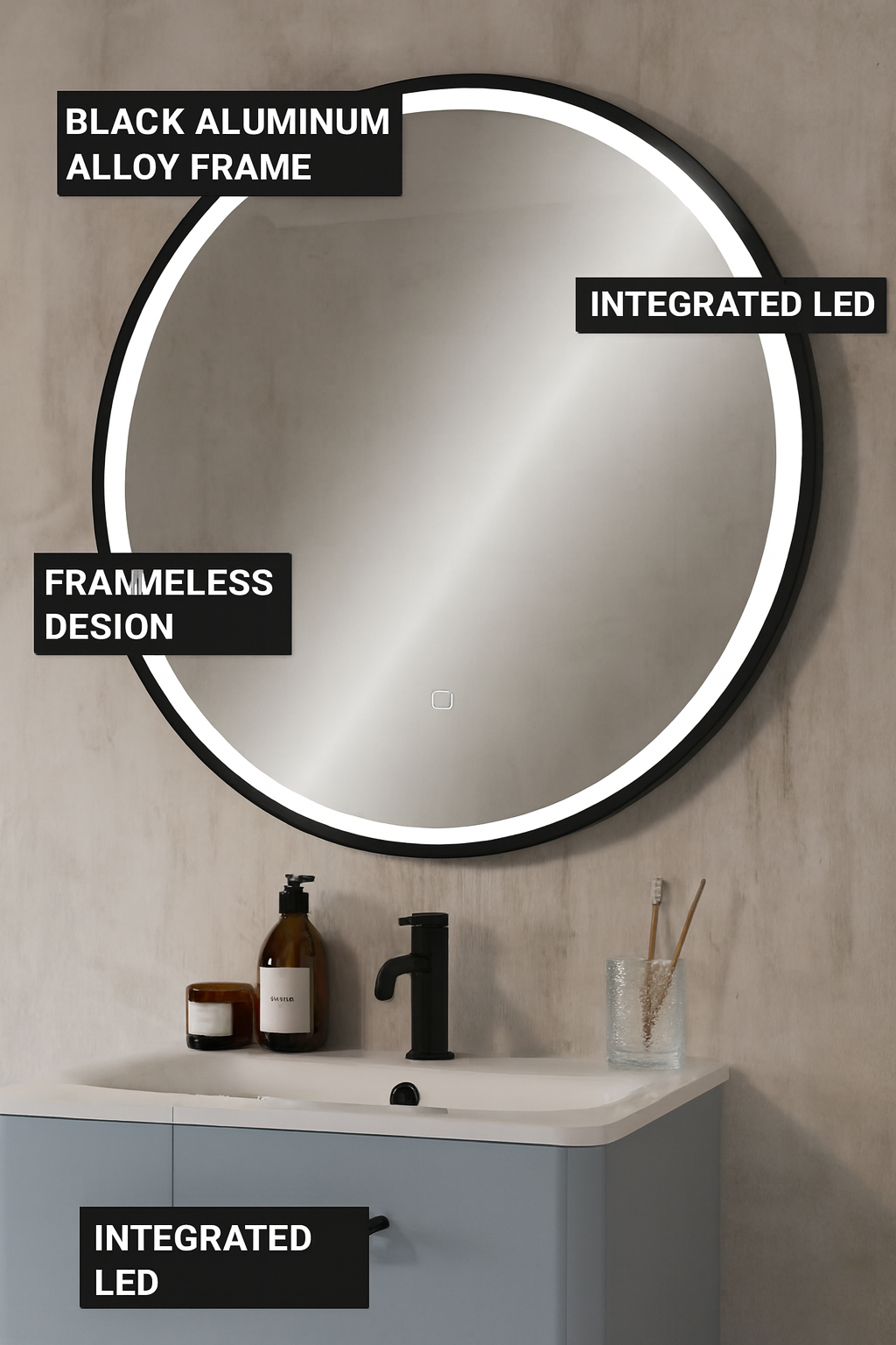LED Vanity Mirror – Black Aluminum Alloy Frame