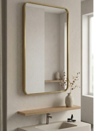 Gold Frame with Flat Mirror “Auric Edge – Sleek Simplicity with Timeless Elegance”